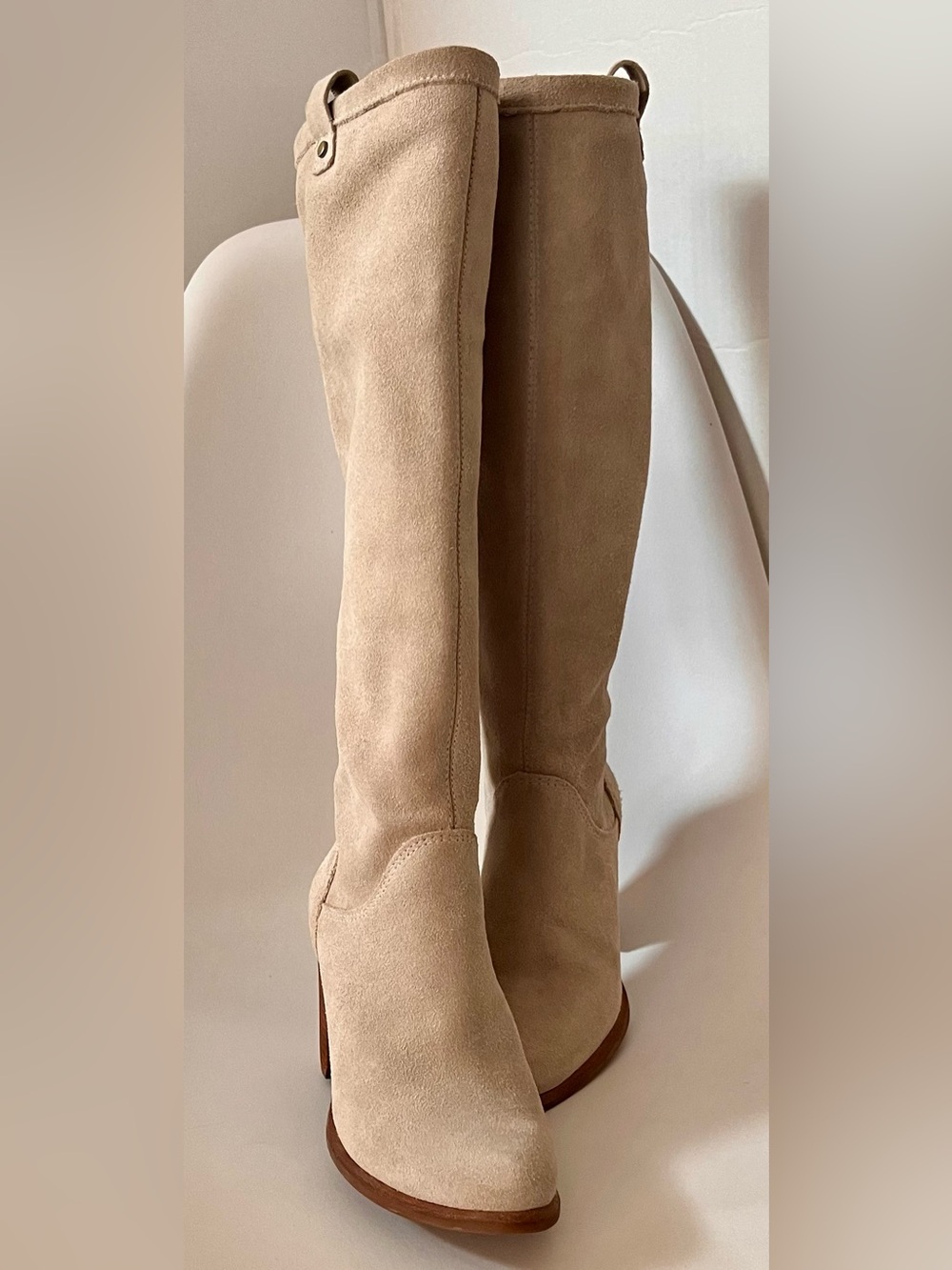 UGG Ava Knee High Waterproof Sheepskin Block Heel Boots Tan Women's US 6